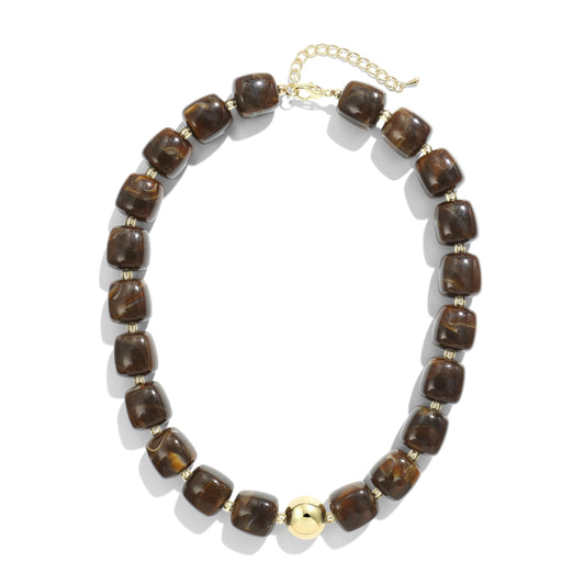 BREPINE Brown Chunky Necklaces for Women Multicolored Large Square Resin Beads Necklace Trendy Bold Statement Beaded Summer Candy jelly Vacation Choker