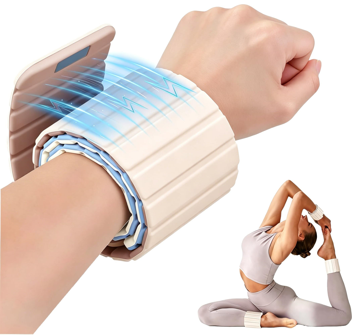 BECOJADDE Wrist Weights Ankle Weights for Women 1 Pair (2.2 lb Each) Silicone Magnetic Leg Arm Weighted Bracelet for Home Yoga Pilates Gym Workout Walking Jogging, Beige Taupe
