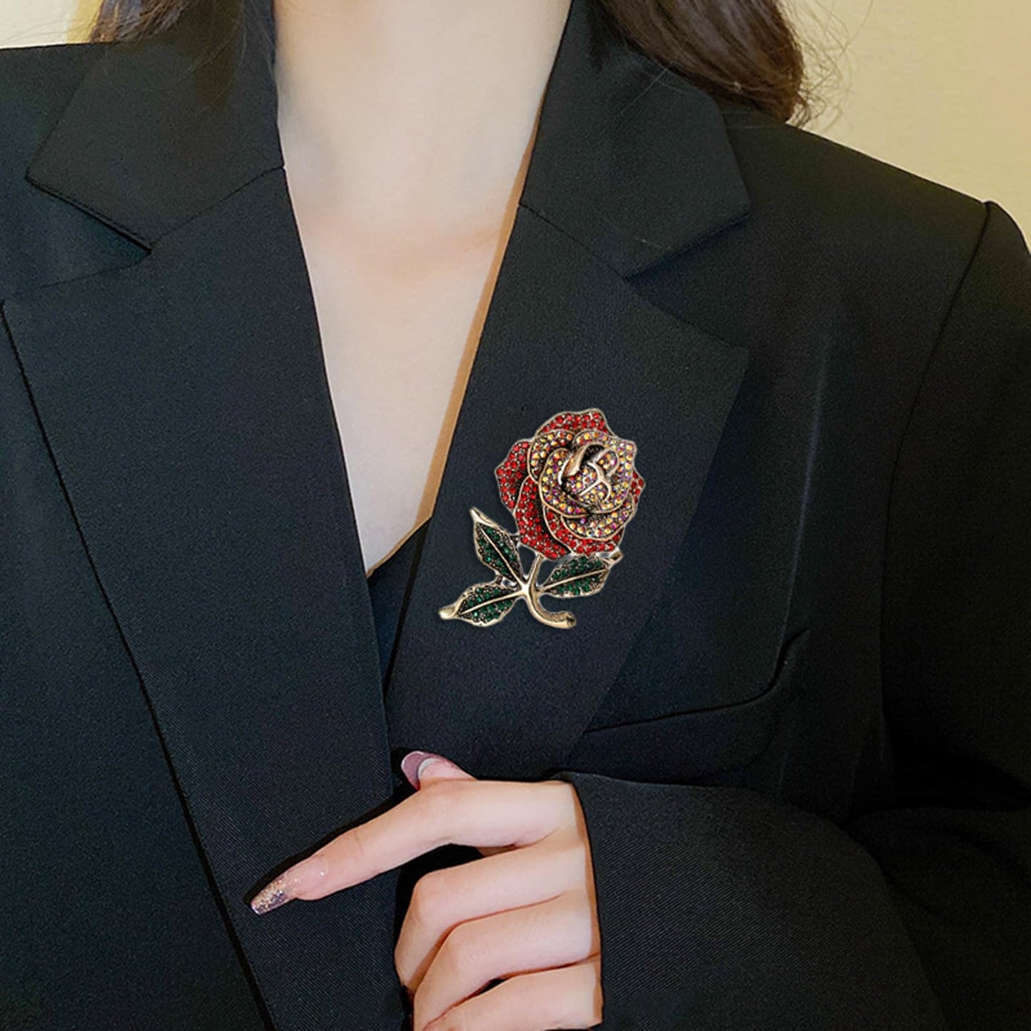 YOQUCOL Rose Flower Brooch Pin for Women Golden Cubic Zirconia Crystal Flower Lapel Pin Brooches