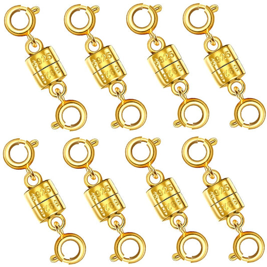 925 Silver Magnetic Necklace Clasps, Magnetic Necklace Clasps and Closures for Bracelet Necklace Extender (8pcs Gold)
