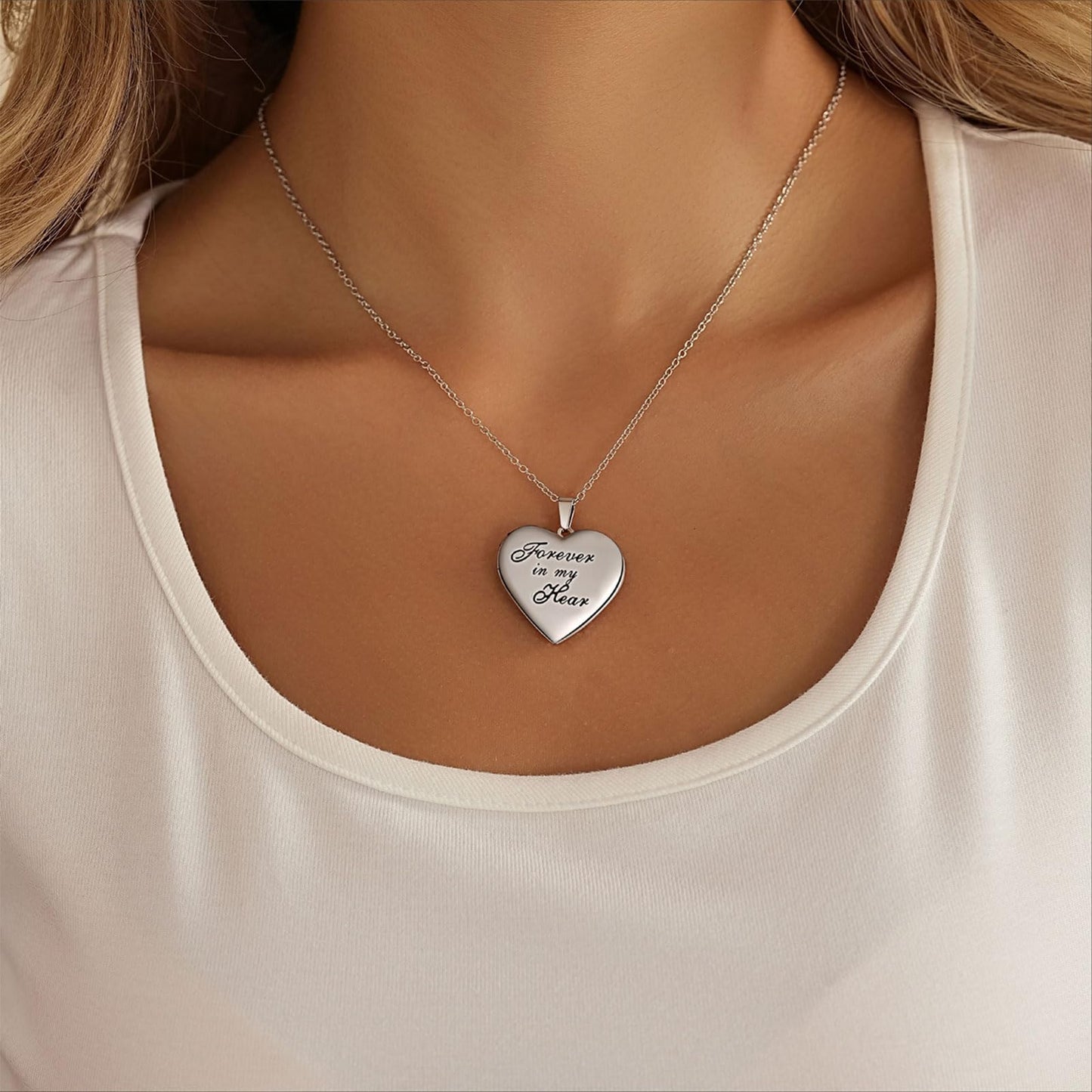 PHOCKSIN Forever In My Heart Custom Locket Necklaces Personalized Photo Heart Necklace with Picture Text & Symbols Engraved Customized Gifts for Women