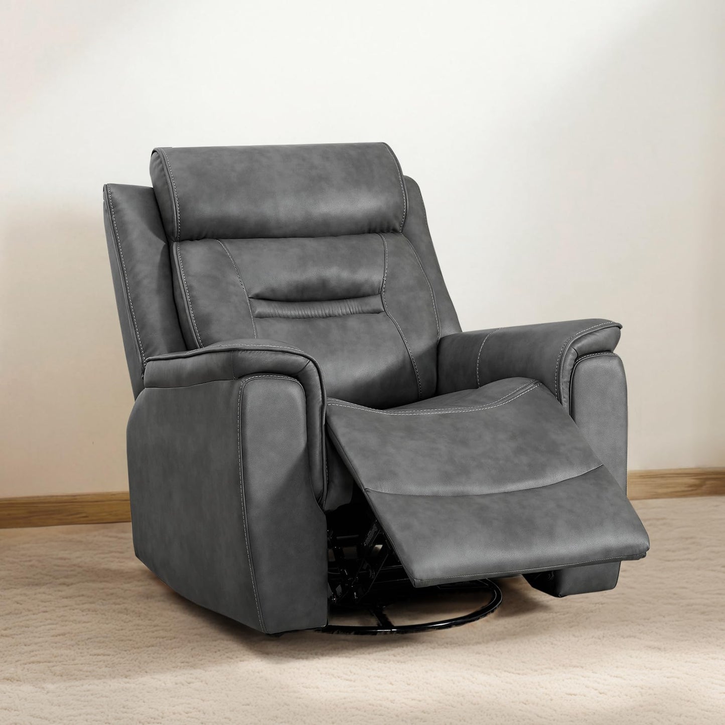 KISLOT Leather Recliner Chair, 360° Swivel Rocker for Adults Manual Rocking Reclining Chair with Adjustable Backrest Footrest for Living Room Bedroom Home Theater Seating
