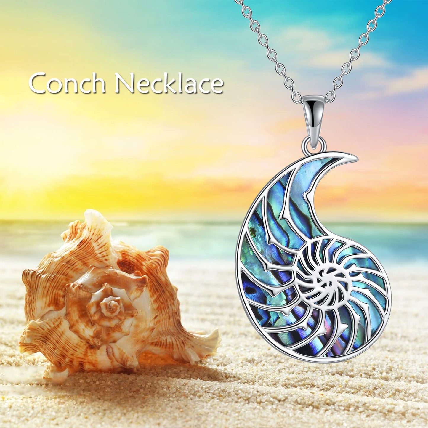 AXELUNA Conch Necklace Sterling Silver Ocean Beach Abalone Shell Jewelry for Women