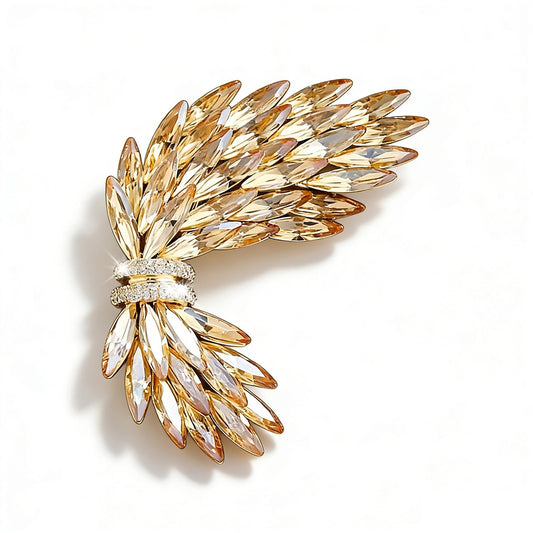 Vintage Gold Brooches and Pins for Women Champagne Women's Rhinestone Crystal Brooch Pin Jewelry Accessories for Weddings Galas Formal Events (Wing)