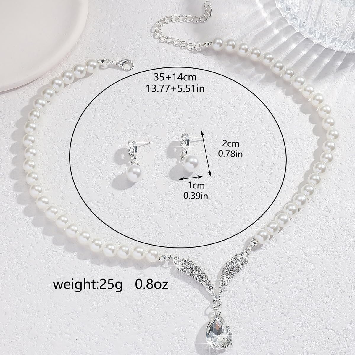 Meztole Pearl Necklace and Earring Set for Women,Pearl Jewelry Set Fake Pearls Necklace Imitation Beaded Collar de Perlas Para Mujer Necklaces for Prom Bridesmaid Costume Accessories A-Silver