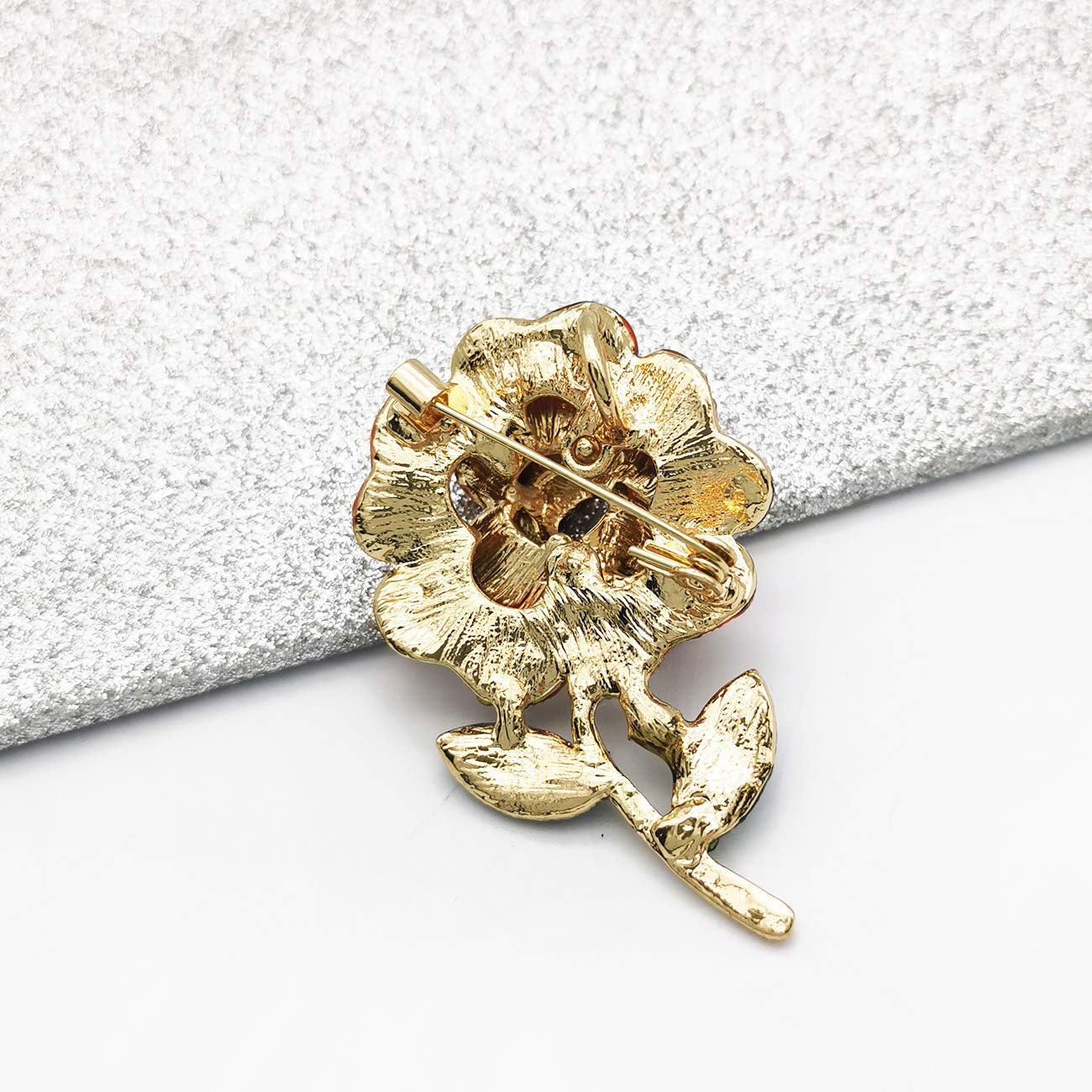 YOQUCOL Elegant Cubic Zirconia Crystal Bright Rhinestone Red Rose Shape Brooch Pins for Women