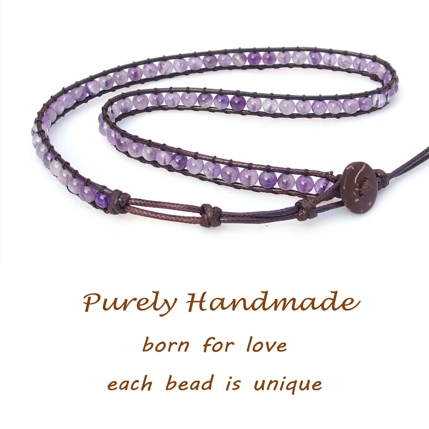 Ayriwoyi Purple Amethyst Bracelet Beaded Wrap Bracelet for Women Healing Crystal Bracelet Adjustable Natural Stone