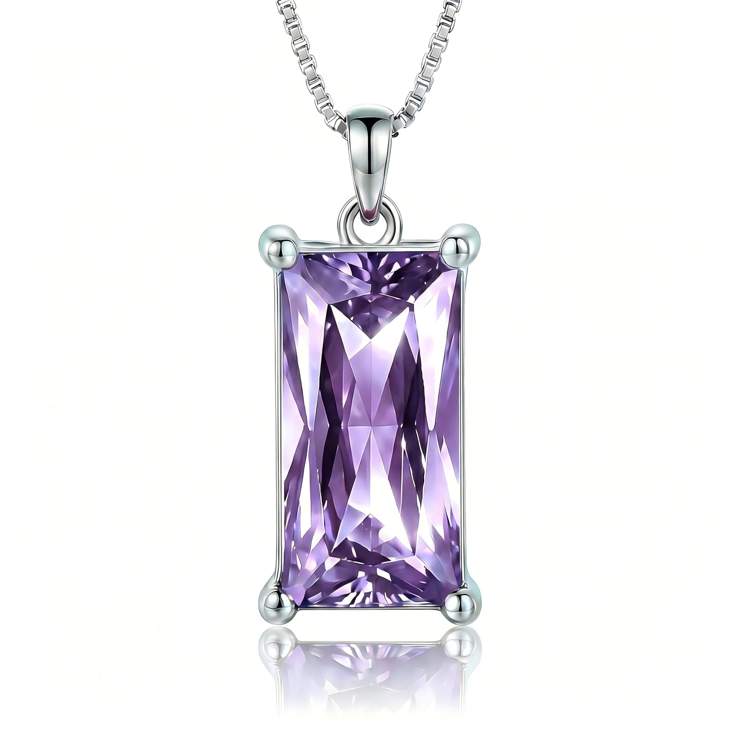 Kuschelkatze 8mm x 16mm Square June Birthstone Alexandrite Pendant Necklace – Fashion charming Sterling Silver Gift for women