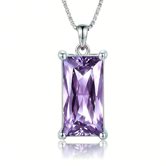 Kuschelkatze 8mm x 16mm Square June Birthstone Alexandrite Pendant Necklace – Fashion charming Sterling Silver Gift for women