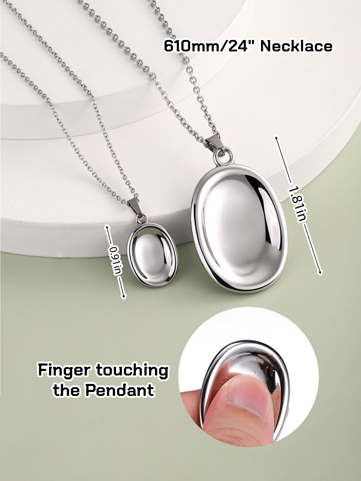 BOPREINA Stainless Steel Worry Stone Necklace for Women Anxiety Relief Fidget Jewelry Sliver Oval Peaceful Thumb Pendant Necklace Meditation Relaxation Stress Relief Pendant 15x23mm