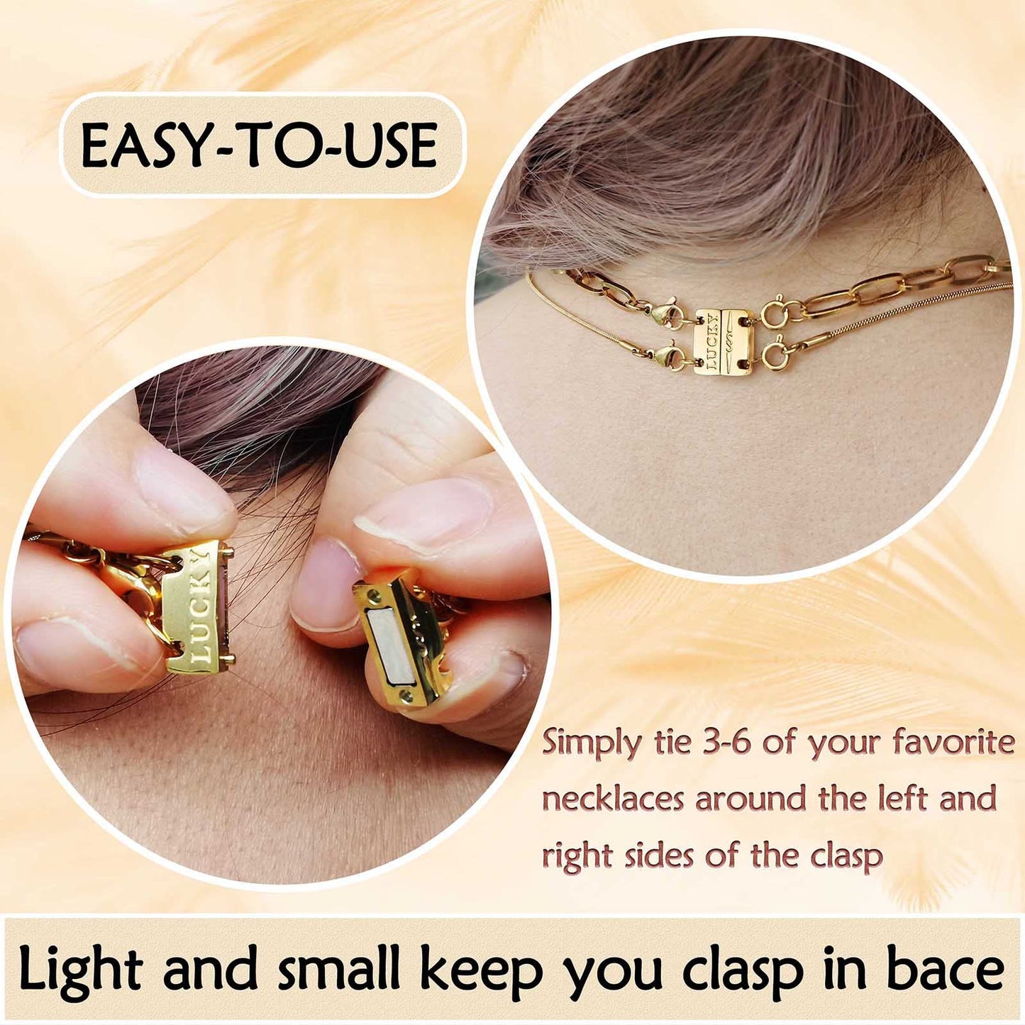 Qulltk Lucky Necklace Separator for Layering Strong Magnetic Clasps, 14K Gold and Silver Multiple Necklace Clasps for Layered Look