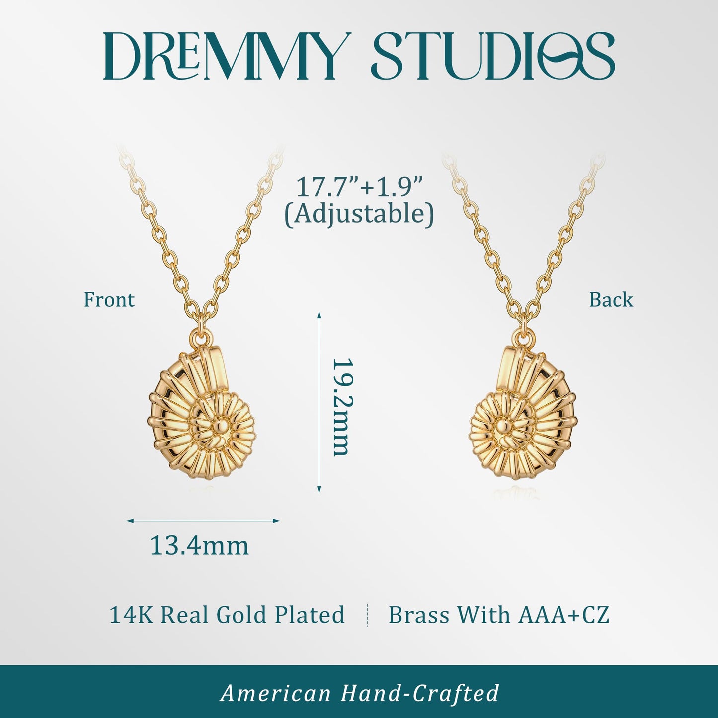 Dremmy Studios Dainty Necklace for Women 14K Gold Plated Conch Necklace Boho Summer Beach Coastal Pendnat Necklaces for Women Summer Jewelry Gift