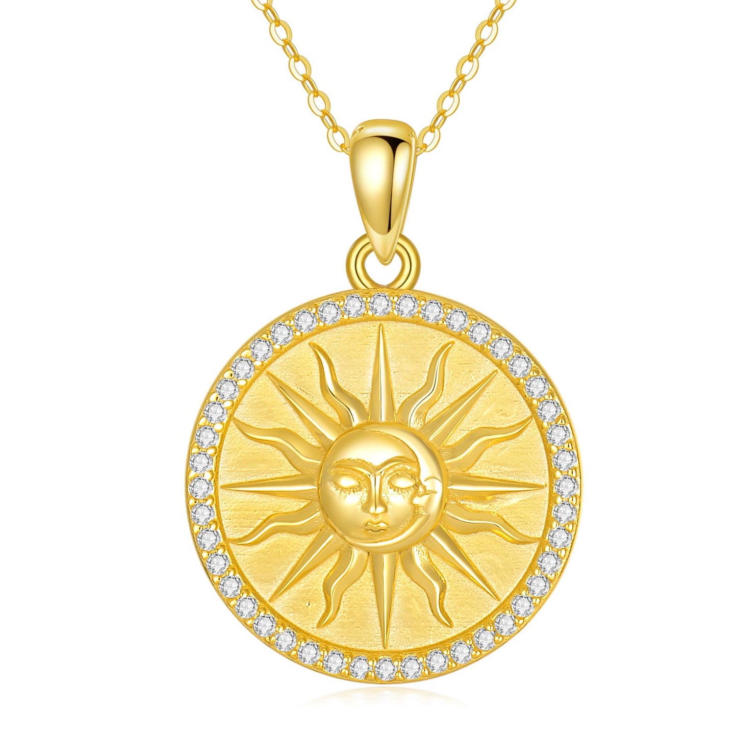 KQF Sun Coin Necklace for Women Sterling Silver Sun 18K Gold Coin Pendant Necklace Greek Celestial Jewelry Gifts for Women