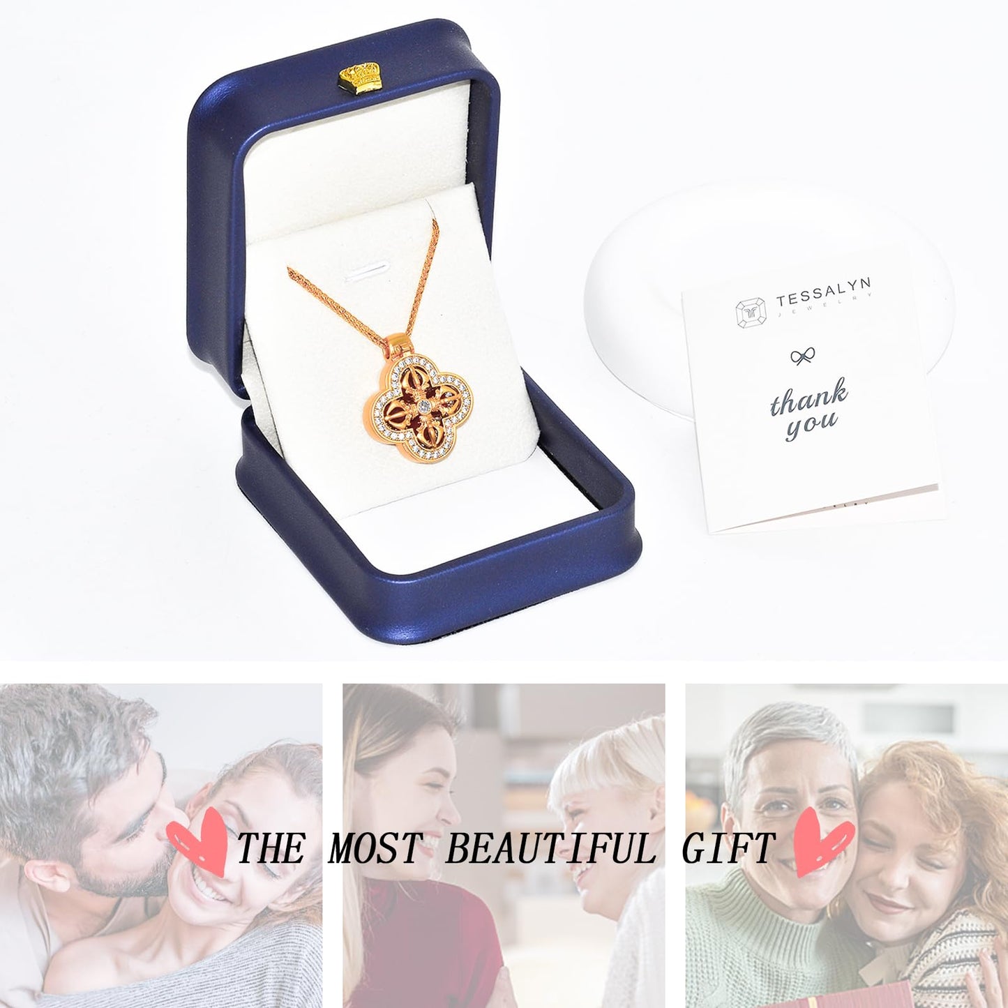 Tessalyn 18K Gold Plated Four Leaf Clover Necklace for Women, Cubic Zirconia Charm Pendant, Adjustable Chain for Everyday & Special Occasions