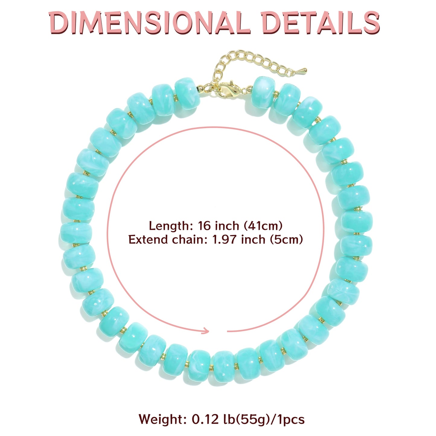 Badu Lake Blue Chunky Beaded Necklace for Women,Acrylic Bead Choker Statement Necklace Cute Trendy Necklaces Jewelry Gifts