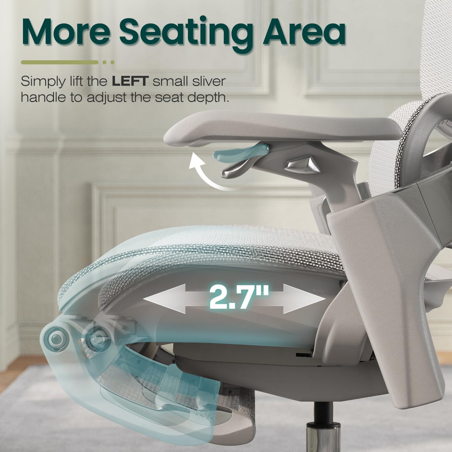 GABRYLLY Ergonomic Office Chair, Home Mesh Desk Chair with Sync Lumbar Support & Sliding Seat, 4D Arm, 150° Recline, Adjustable Back,Big & Tall Computer Chair-Footrest,Aluminum Base, Gray,FLOW550