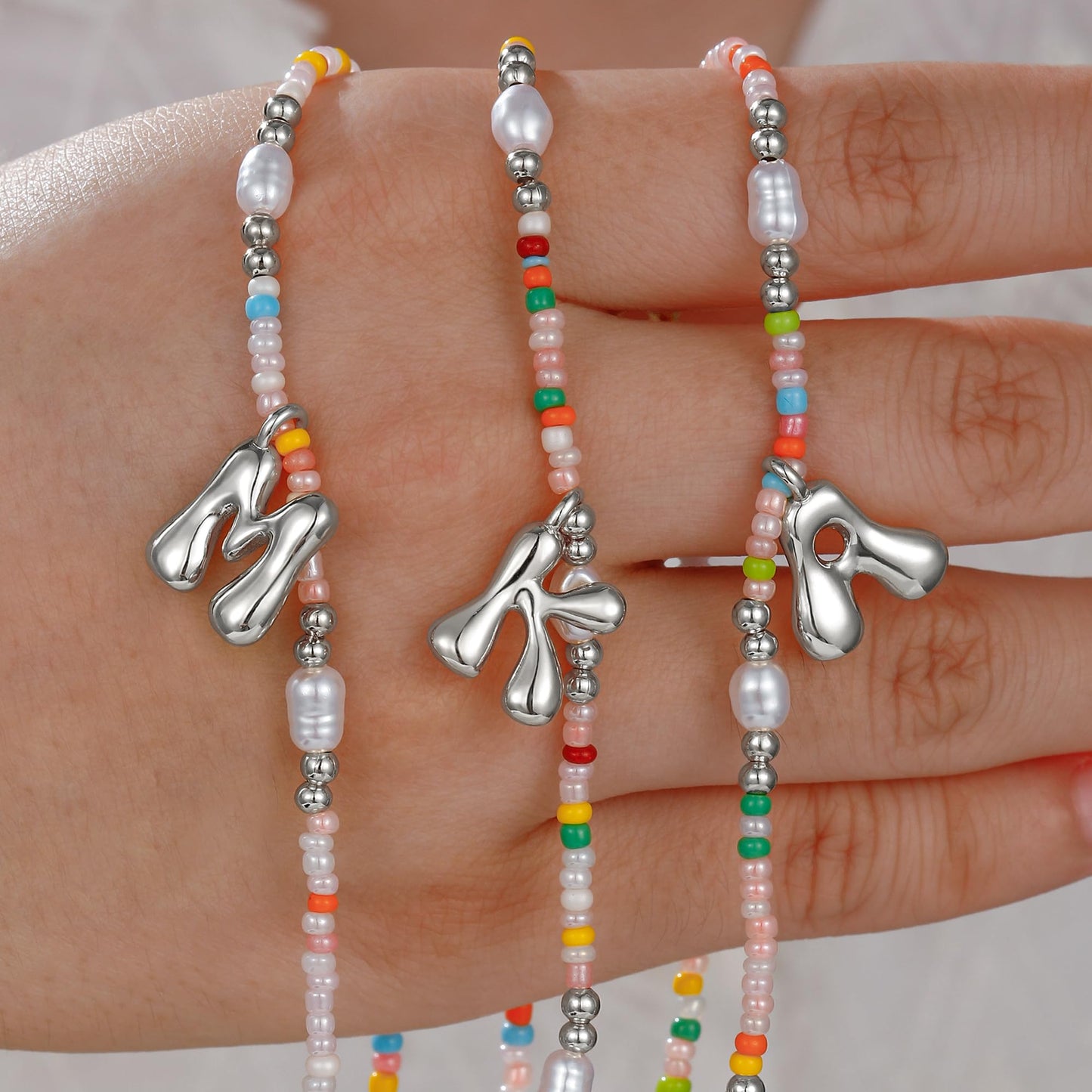 Ritach Initial Necklaces for Women Jewelry - Beaded Necklace Colorful Initial Necklaces for Women Letter S Necklaces Silver Necklace for Girls Gifts Summer Beach Jewelry