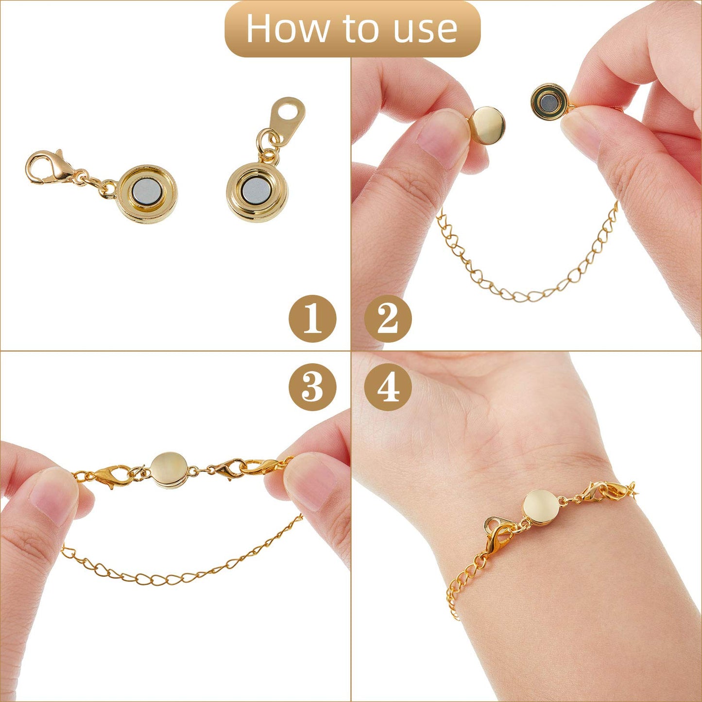 Hicarer 12 Pieces Locking Magnetic Jewelry Clasp Round Necklace Clasp Closures Bracelet Extender for Jewelry Making(Gold, Silver, Rose Gold)