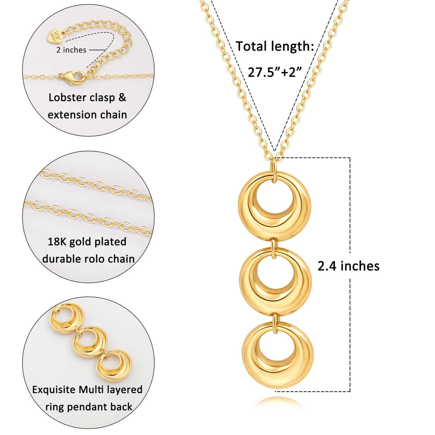 Simple Gold Plated Chain Long Necklace for Women Trendy Statement Gold Circle Pendant Necklaces Fashion Sweater Necklace