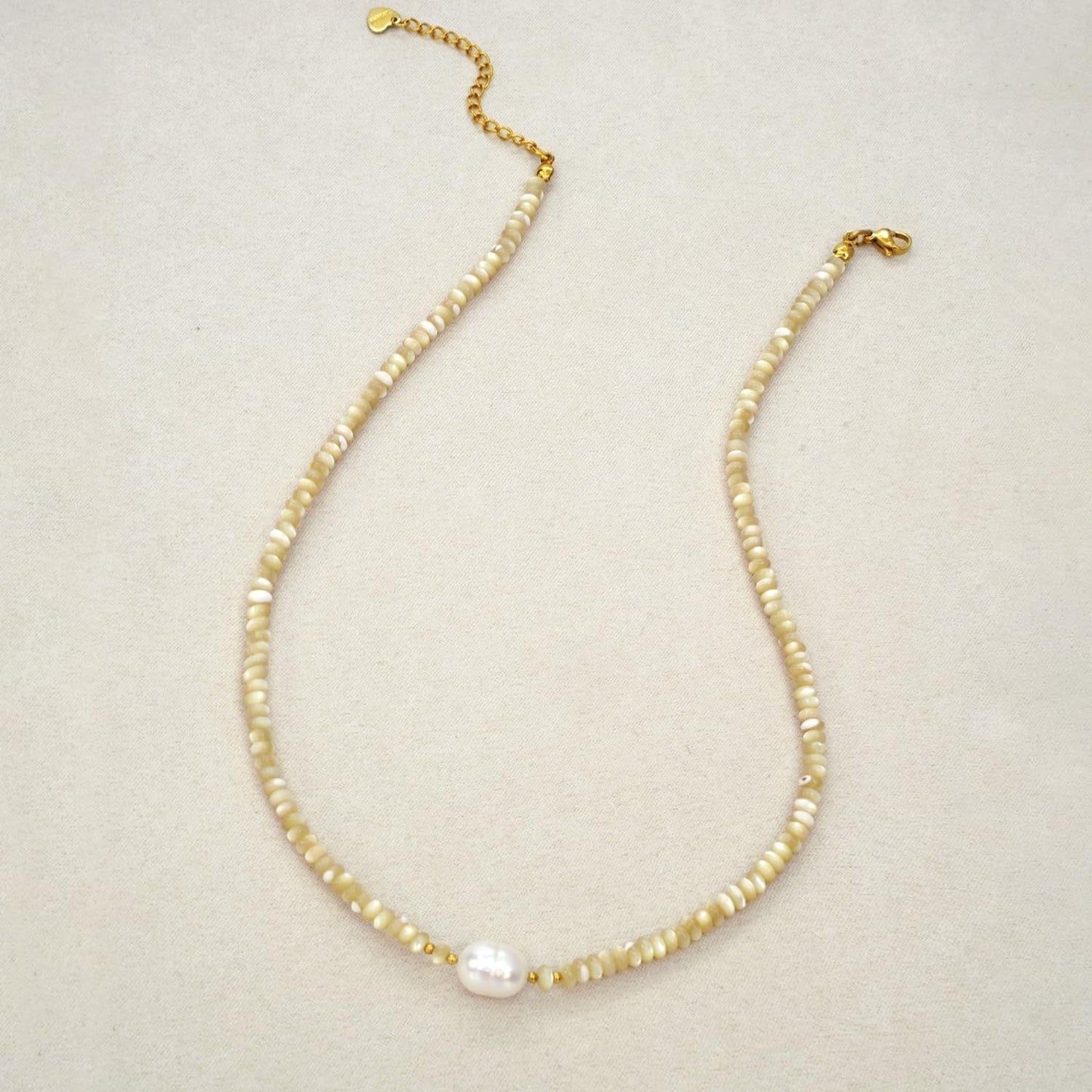 ERNAULO Beaded Necklaces for Women Seashell Beach Necklace with Freshwater Pearl 14K Gold Plated Boho Summer Handmade Jewelry CK-Seashell-beige