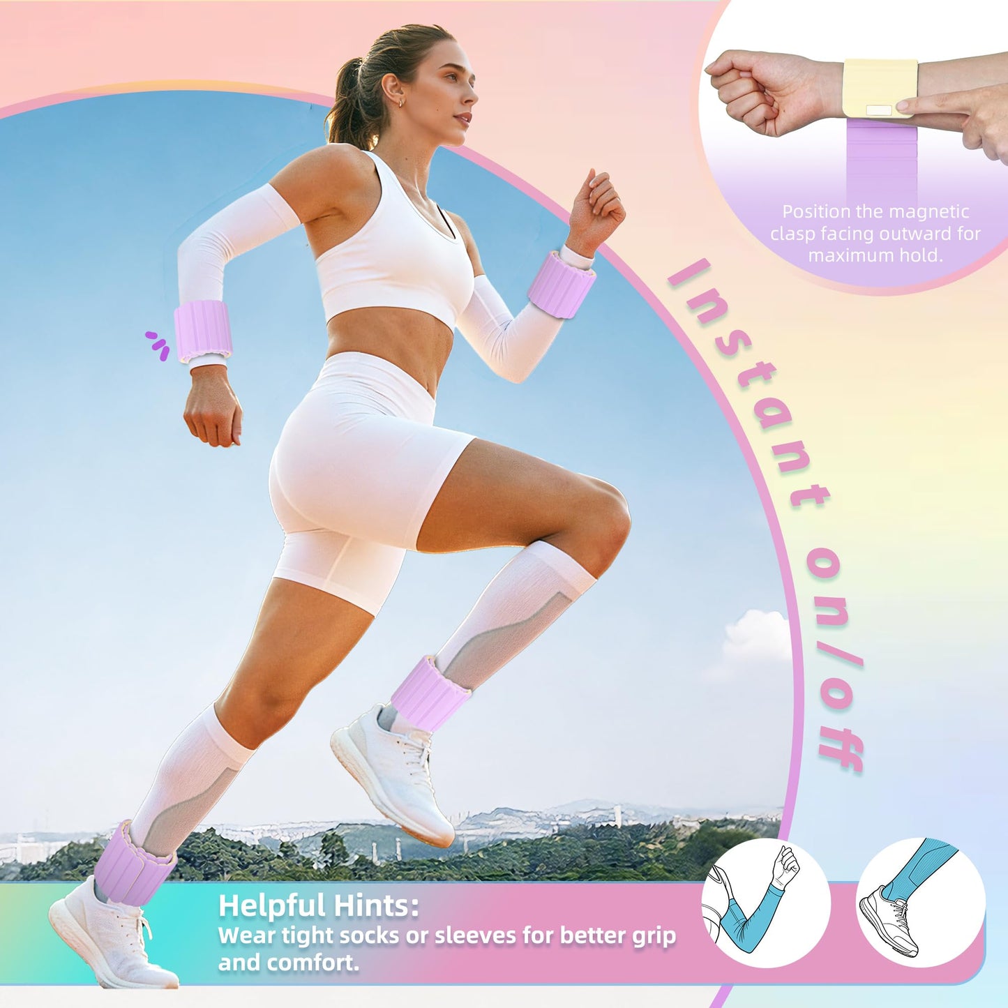 BECOJADDE Wrist Weights Ankle Weights for Women 1 Pair (2.2 lb Each) Silicone Magnetic Leg Arm Weighted Bracelet for Home Yoga Pilates Gym Workout Walking Jogging, Yellow Lavender