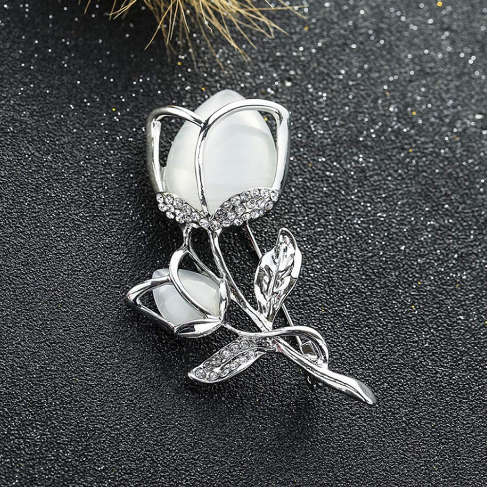 Created Crystal Brooch Crystal Rhinestone Rose Flower Fashion Pin Gift Women Girls Rose Gold (Platinum White Crystal Brooch)