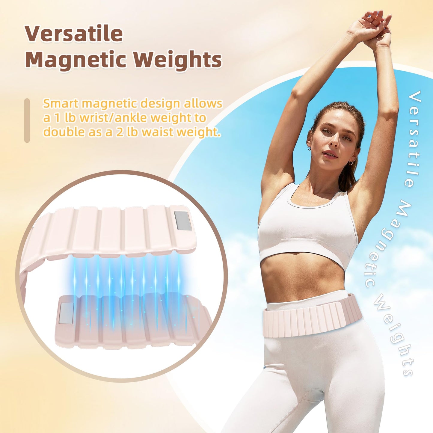 BECOJADDE Wrist Weights Ankle Weights for Women 1 Pair (2.2 lb Each) Silicone Magnetic Leg Arm Weighted Bracelet for Home Yoga Pilates Gym Workout Walking Jogging, Beige Taupe
