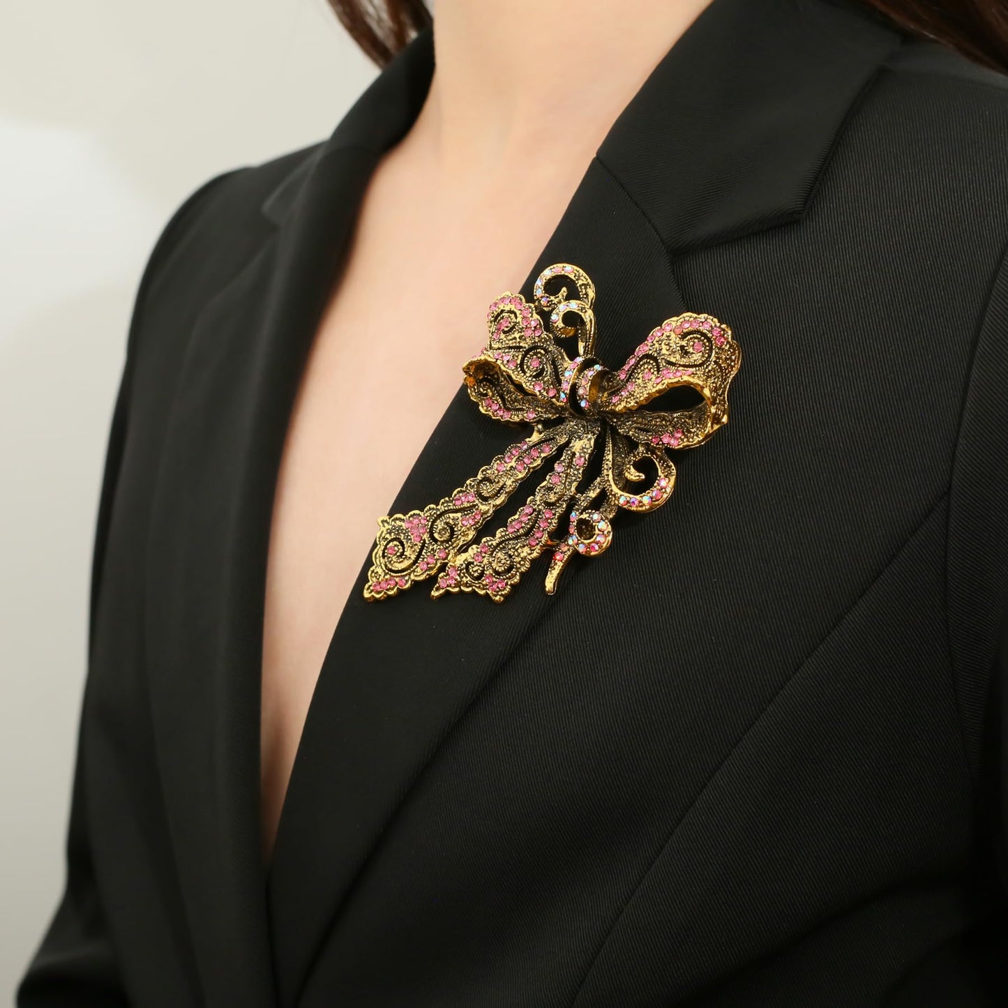 Vancy Utopia Rhinestone Bow Brooch Vintage Crystal Large Bowknot Brooches for Women Brooch Pin Wedding Fashion Jewelry Accessories,Women Gift