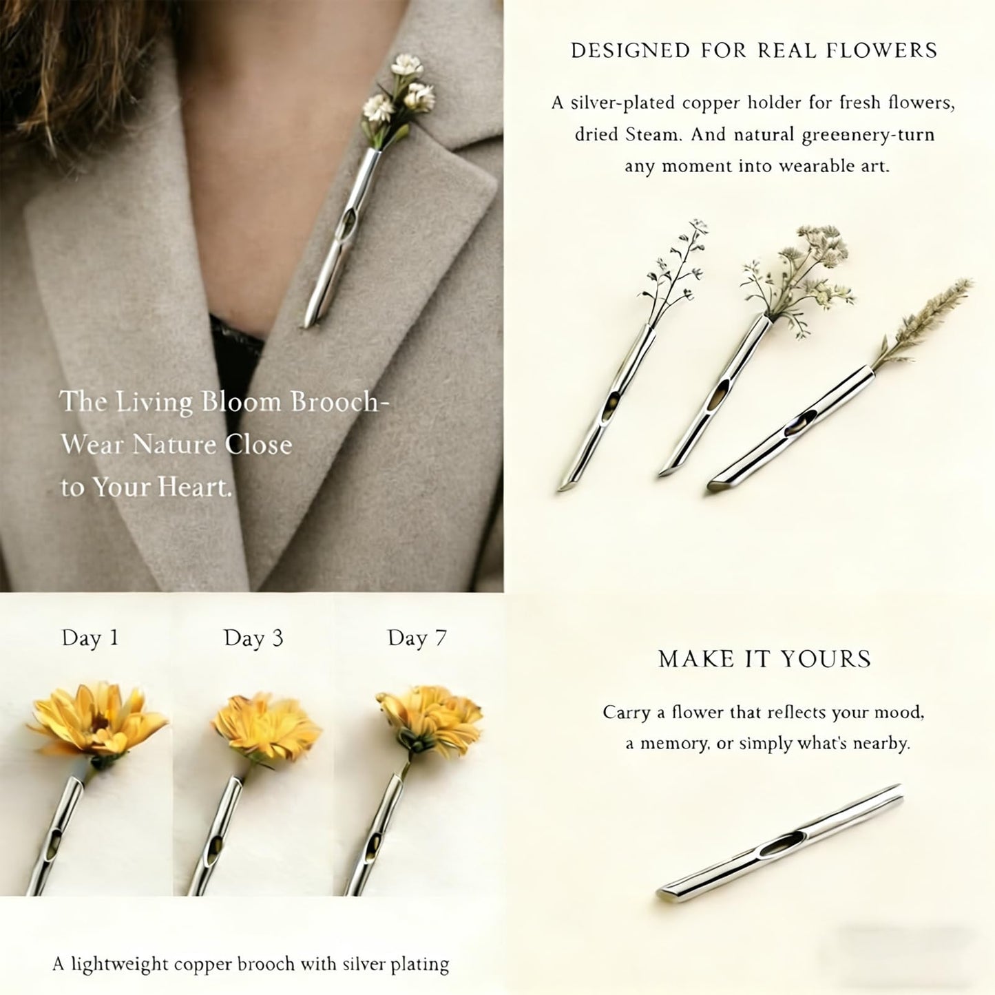 A Kind Brooch - Every Bloom Tells a Different Story, Branch-Shaped Flower Insert Brooch, DIY Elegant Jewelry for Women Men (1pcs)