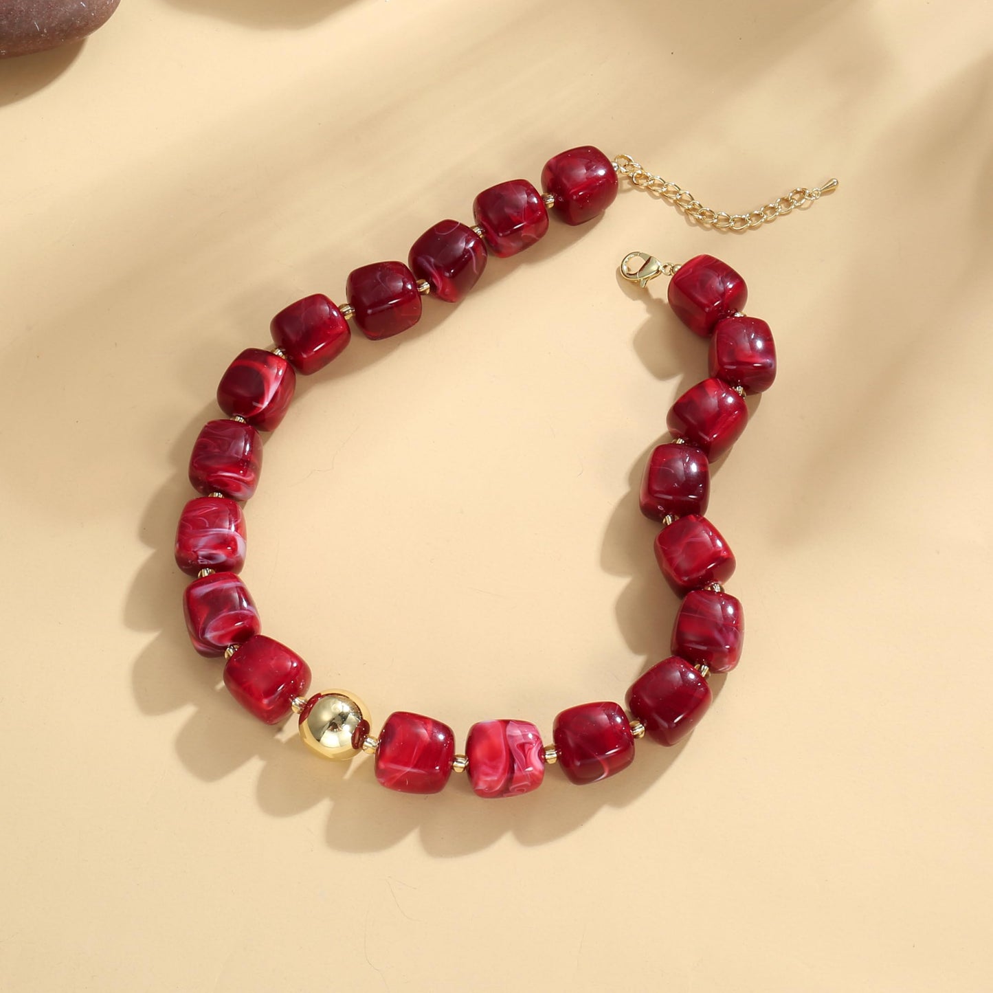 BREPINE Deep Red Chunky Necklaces for Women Multicolored Large Square Resin Beads Necklace Trendy Bold Statement Beaded Summer Candy jelly Vacation Choker