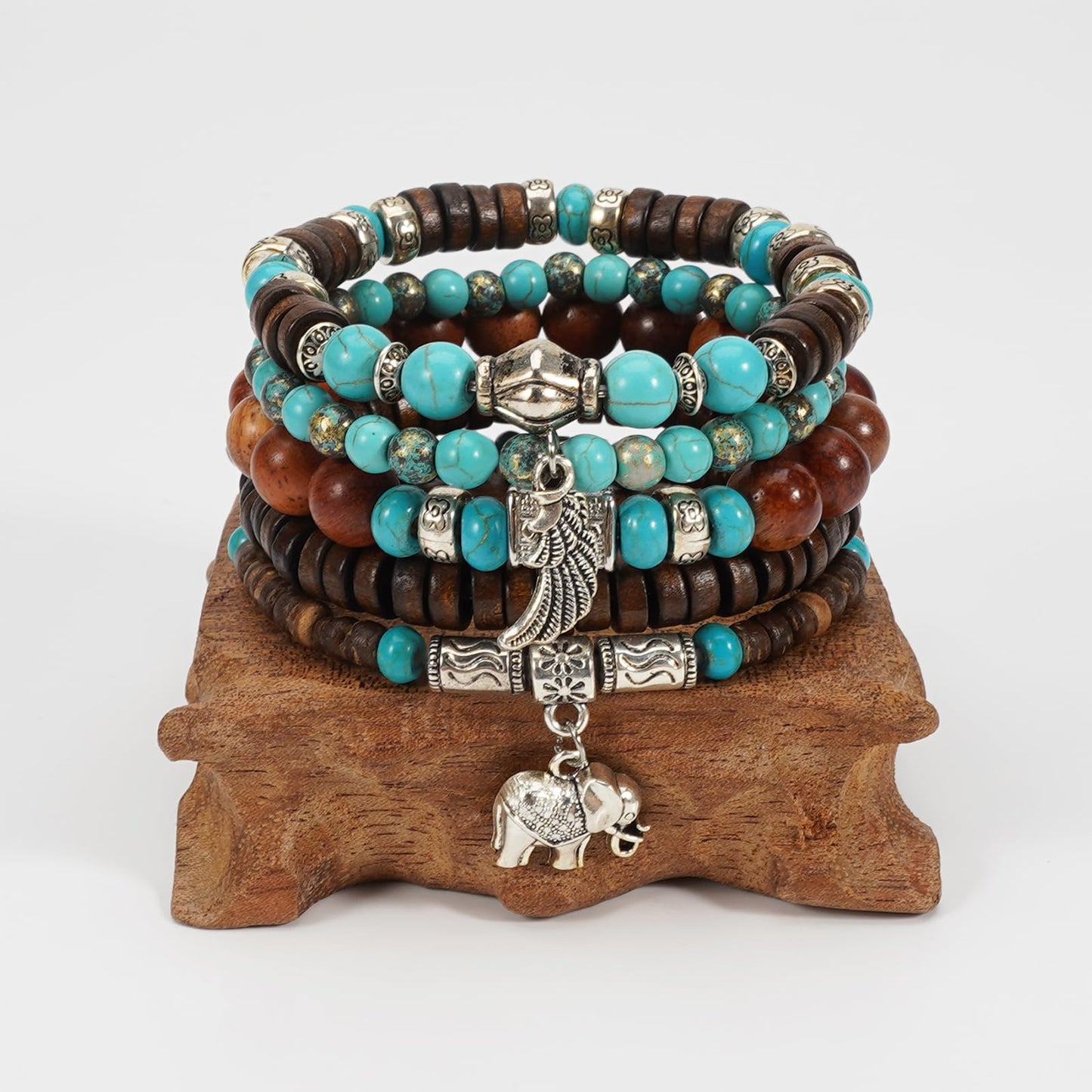 Briutn Bohemian Multilayer Bracelets Wood Beaded Retro Stretch Bracelet for Women Men