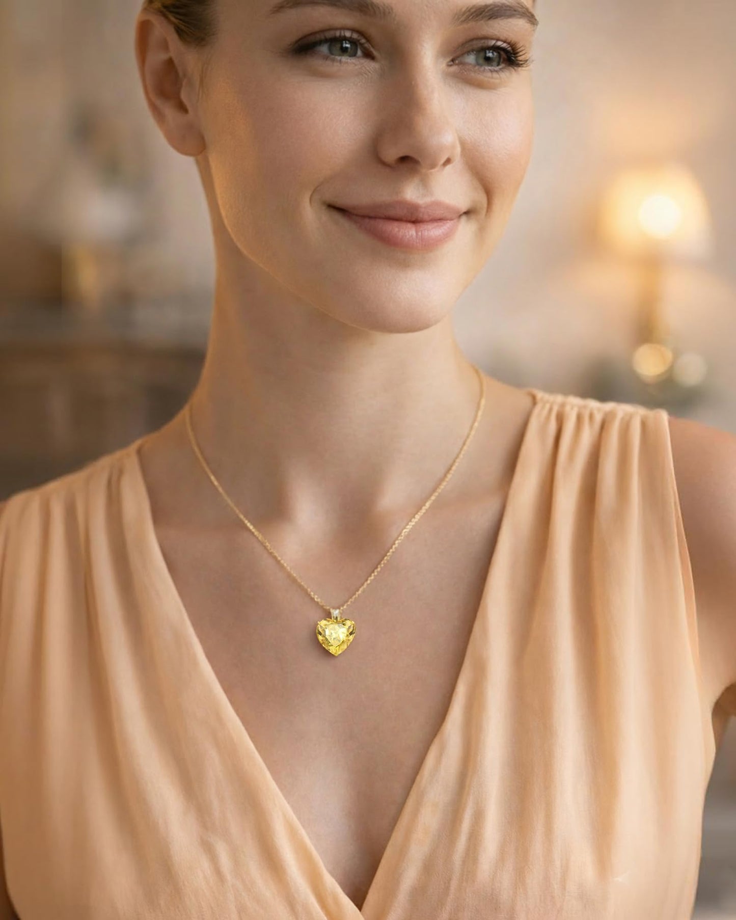 MIDDLUX Heart Necklaces for Women, November Birthstone Necklace, Birthstone Necklace for Women, Citrine Necklace, November Birthday Gifts for Women