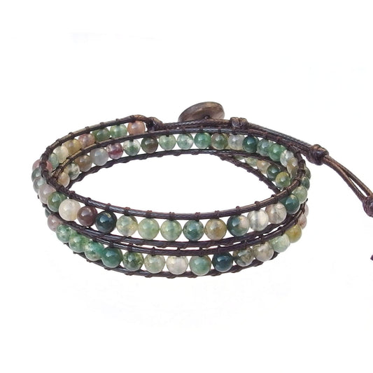 Ayriwoyi Moss Agate Wrap Bracelet for Women Indian Bracelets Leather Wrap Bracelets for Women Women’s Wrap Bracelet Handmade Jewelry Gifts for Women
