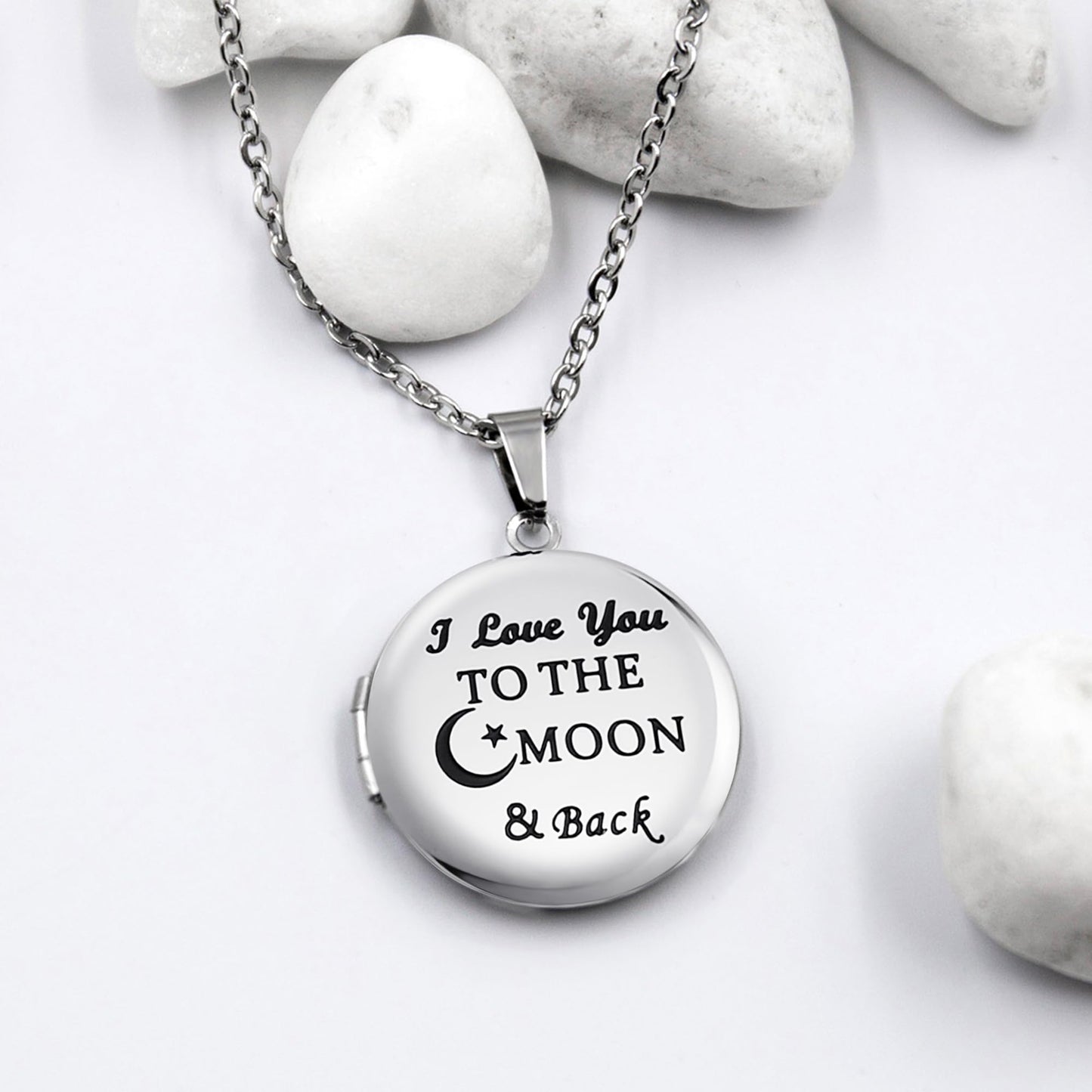 PHOCKSIN Locket Necklace for Women that Holds Pictures| Round Photo Locket for Girlfriend I Love you to the Moon and Back Nice Gifts for Mom