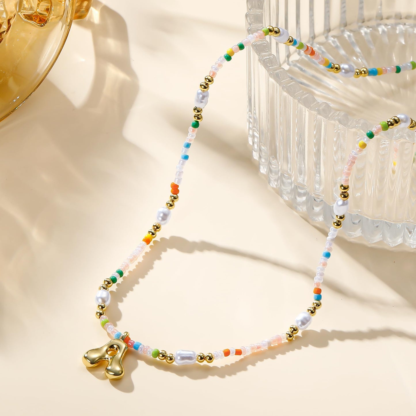 Ritach Initial Necklace for Girls Gifts - Letter Necklaces Bubble Gold Initial E Necklace for Girls Women Beaded Necklaces for Women Girl Jewelry for Little Girl Gifts