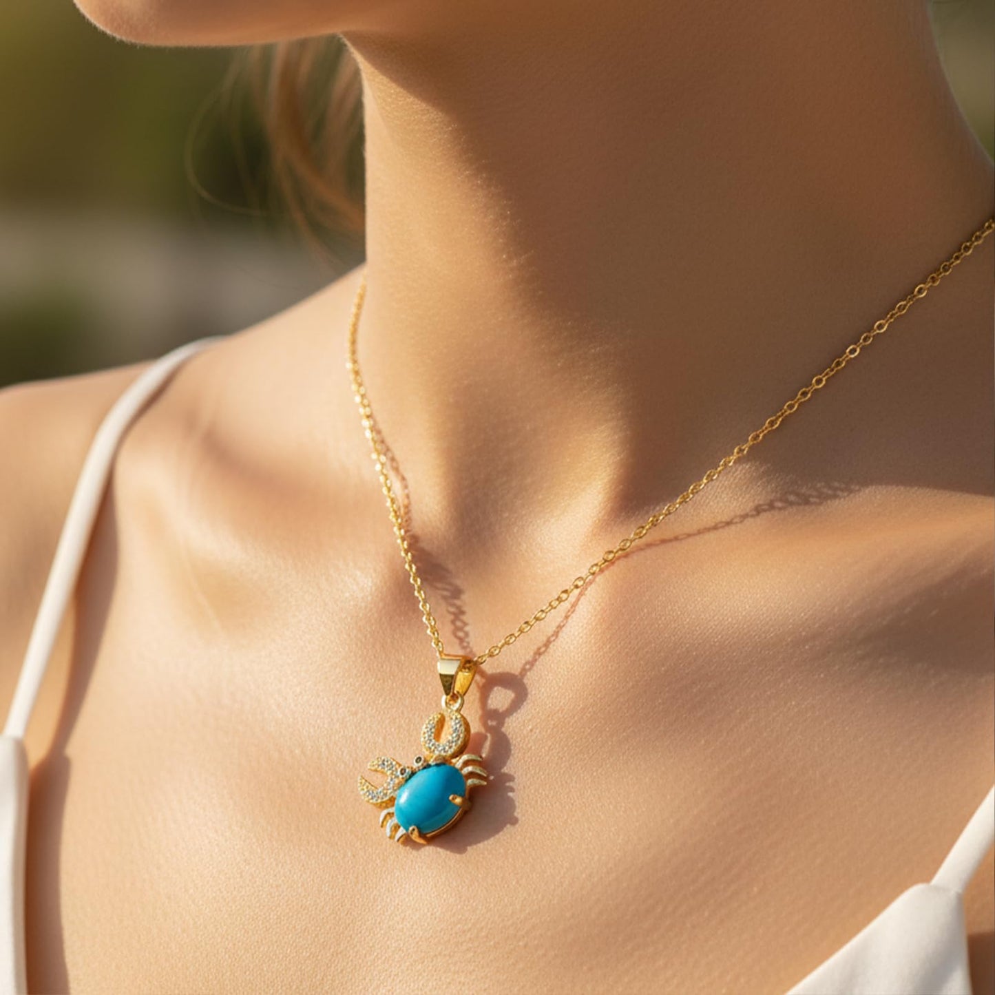 AUMRET Gold Plated CZ Turquoise Crab Necklace For Women-Blue Green Summer Necklace Beachy Jewelry for Valentines Day Mother's Day Christmas Birthday Gifts