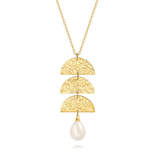 PERNNLA PEARL Dainty Pearl Pendant Necklaces Simple Gold Plated Chain Long Necklace for Women Trendy Statement Sweater Chain Necklaces