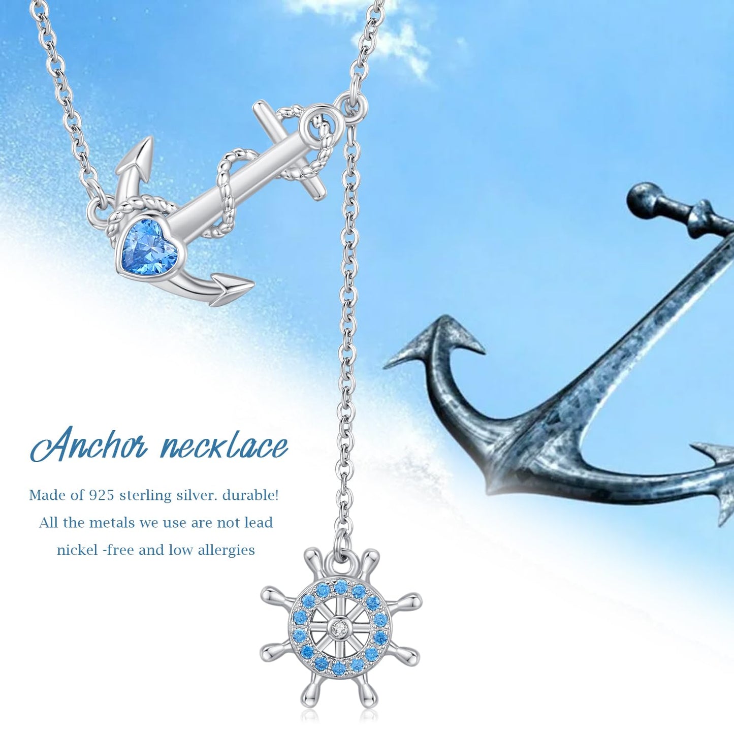 KoyeKei Anchor Necklace for Women 925 Sterling Silver Rudder Anchor Y Shaped Pendant Ocean Themes Nautical Jewelry Christmas Anniversary Graduation Gifts for Lover Best Friend Her