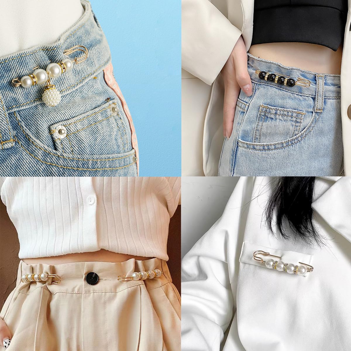 24 Pieces Pearl Crystal Brooch Safety Pins Button Pins Pant Waist Tightener Pins for Clothes Sweater Shawl Collar Dress Cardigan Shirt Jeans Decoration Accessories for Women Girls(Classic)