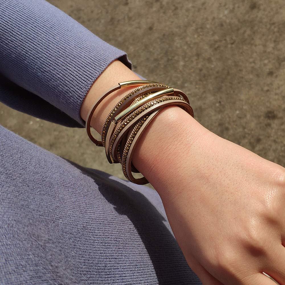 Artilady Leather Wrap Bracelet for Women-Boho Multi Layered Stackable Bracelets Bangle With Magnetic Clasp Jewelry for Women Trendy