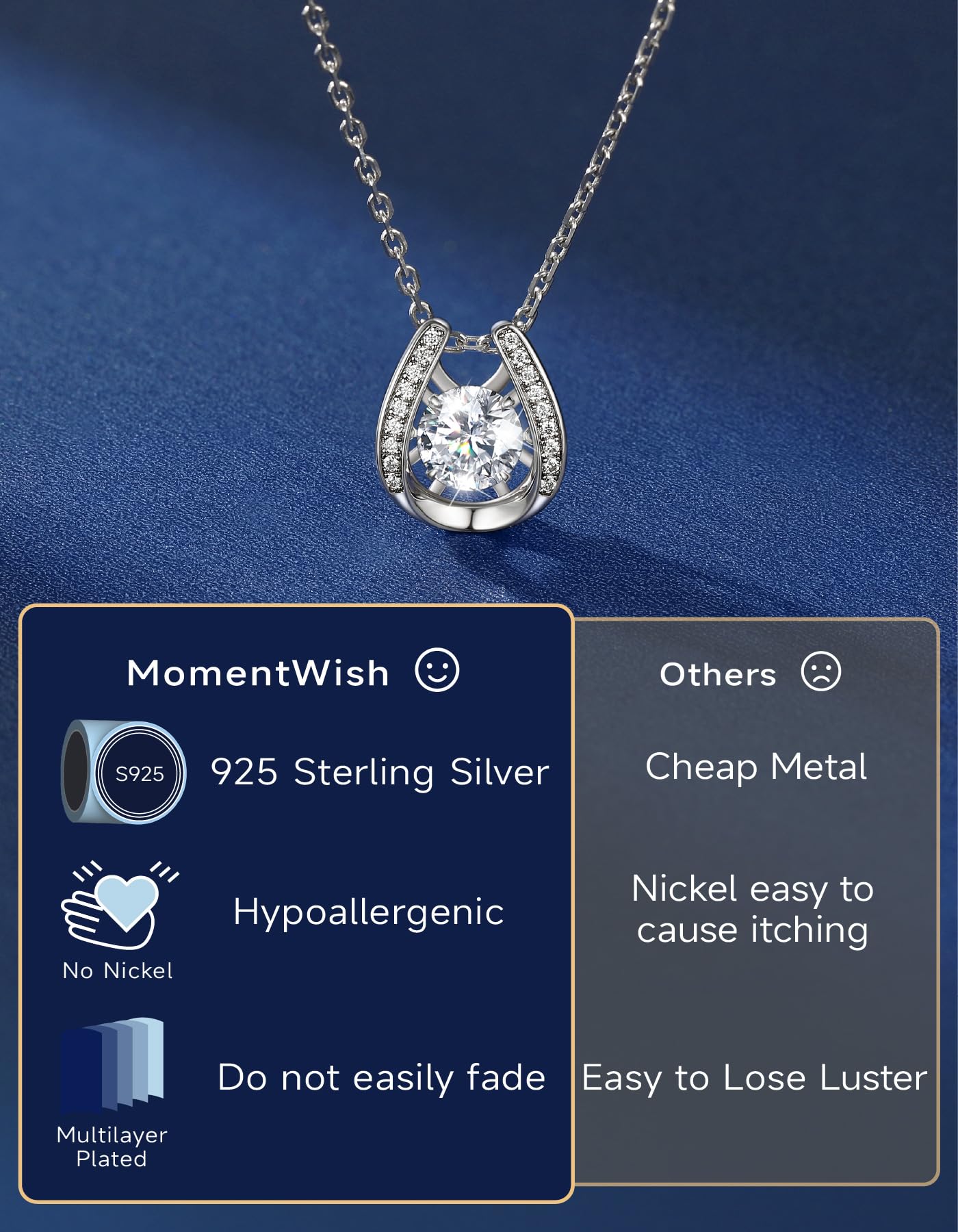 MomentWish Horseshoe Necklace for Women, Sparkling Gifts for Wife, 1Carat Moissanite Pendant for Women 925 Sterling Silver Dance Necklace, Birthday Anniversary