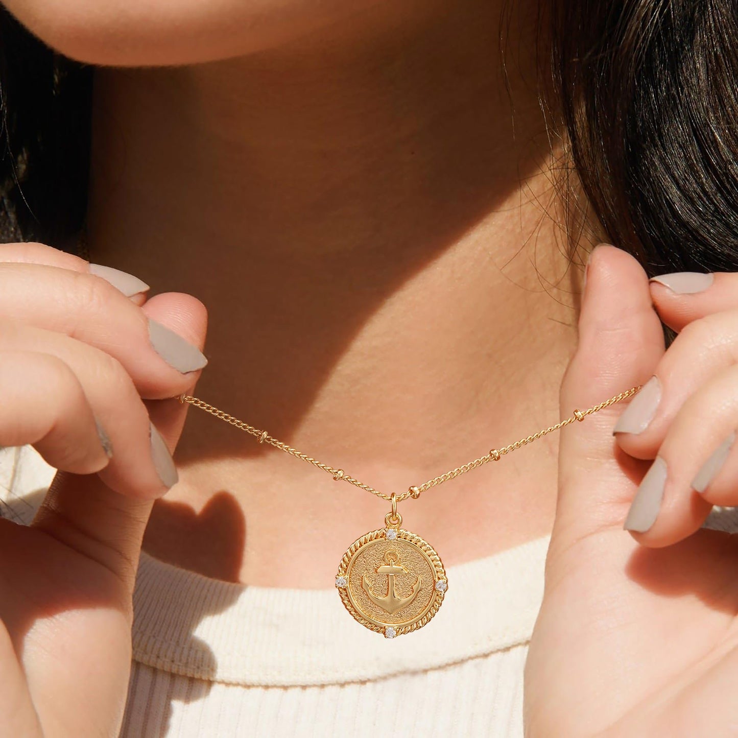 MTMY Gold Starfish Necklace 14K Gold Plated Shell Conch Ocean Pendant Necklace for Women Beach Summer Jewelry(Anchor)
