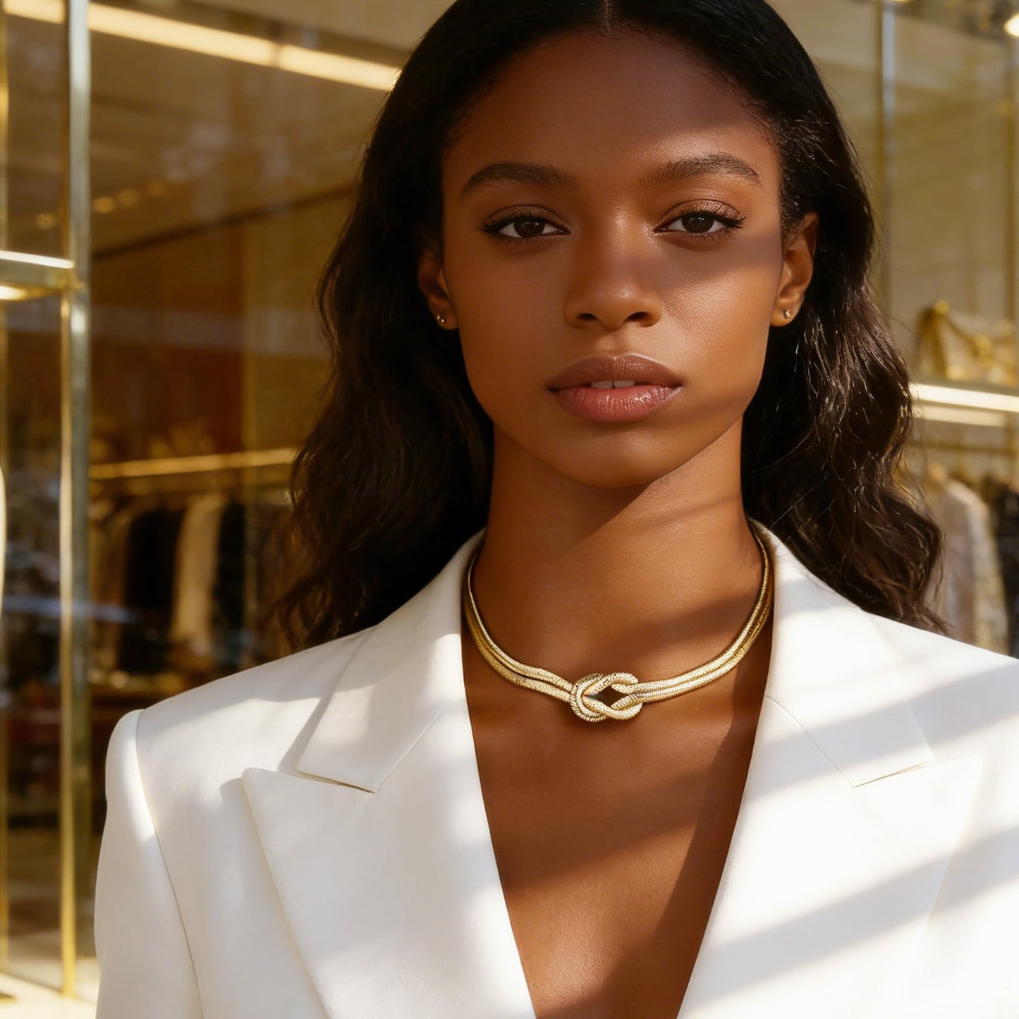 BONJOULRY Chunky Gold Knot Choker Necklace for Women Herringbone 14K Gold Plated Simple Choker Necklace Snake Chain Design Hypoallergenic Chunky Women's Snake Chain Necklaces