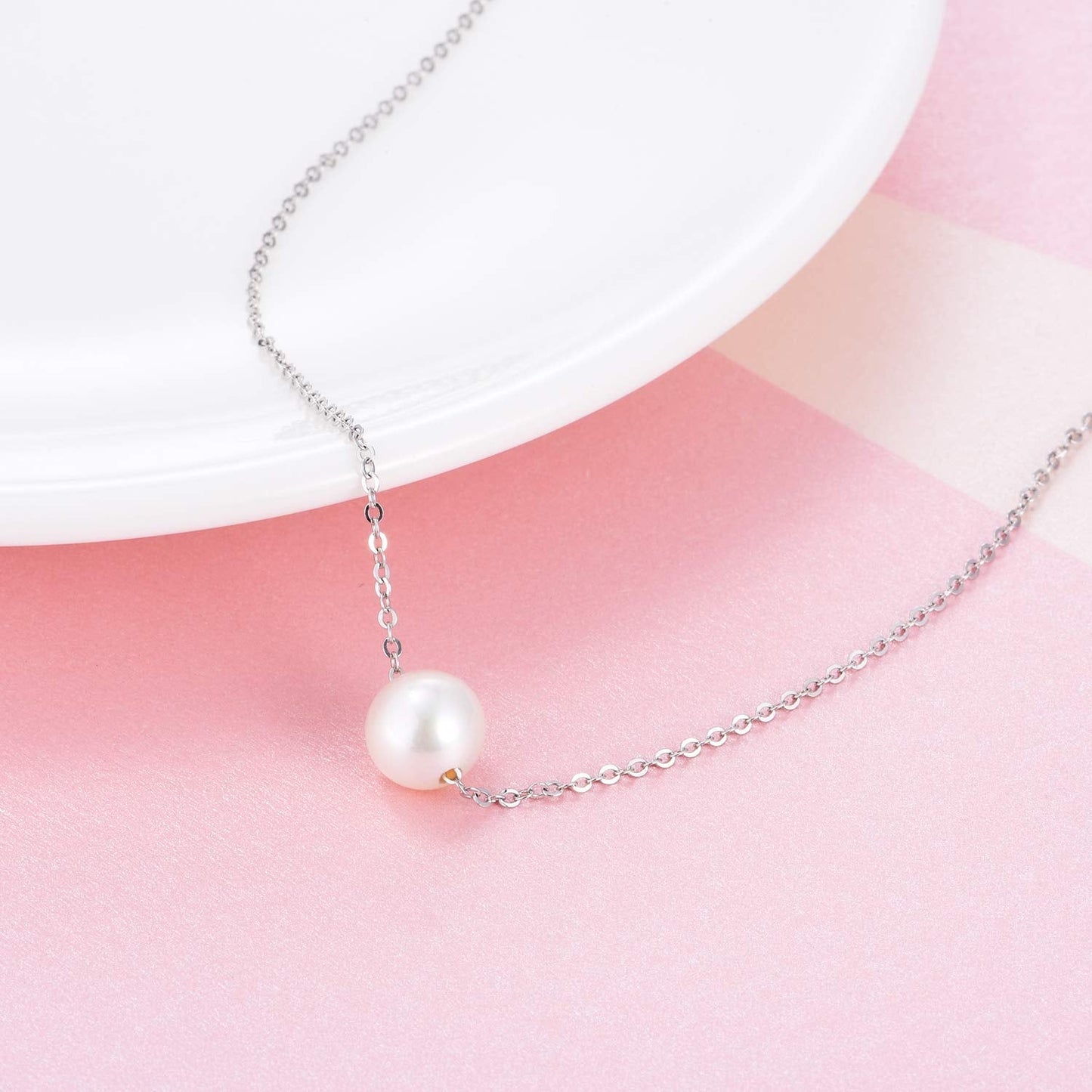 POPLYKE AAAA Single Pearl Choker Sterling Silver Necklace for Women 7-8mm Freshwater Cultured Pearls Wedding Bridesmaids Anniversary 14 16 18 inch (silver-single pearl necklace 18‘’)
