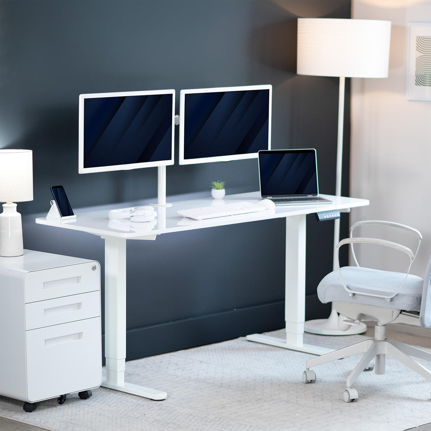 VIVO Electric 60 x 24 in Dual Motor Sit Stand Desk, Memory Height Adjustment, 2B Series, White Dry Erase Top White Frame, DESK-KIT-2W6WE