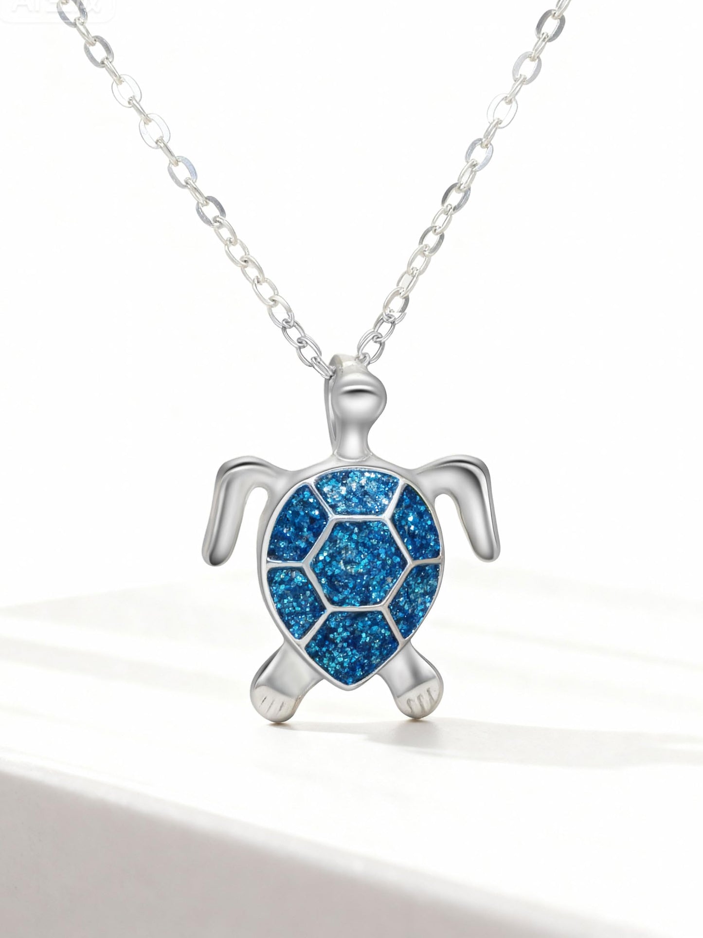 PIYIZ Cute Turtle Necklace Women's Halloween Party Jewelry Silver Plated Stainless Steel Dainty Ocean Jewelry Blue Enamel Pendant with 18 Inch Chain