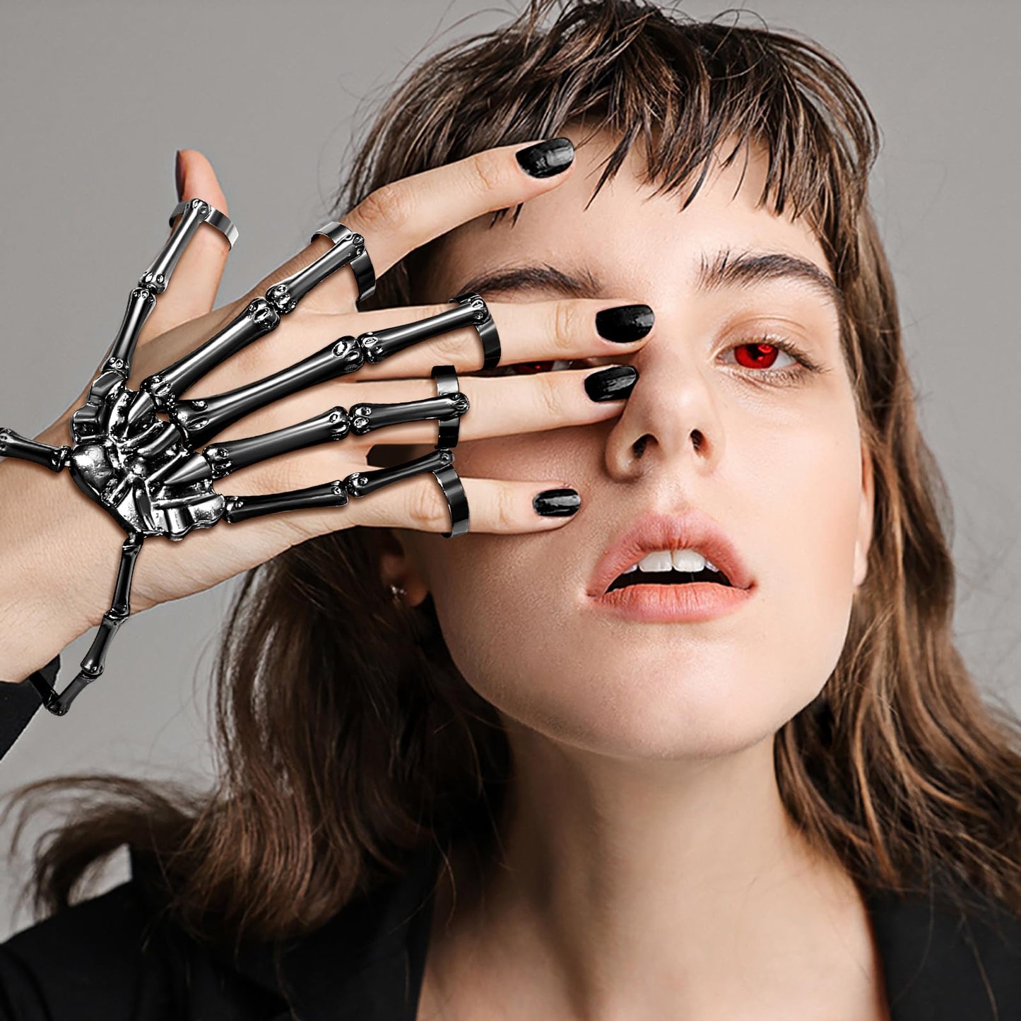 Cupimatch Women Halloween Skeleton Bracelet: Gothic Claw Hand Chain with Ring Punk Costume Jewelry
