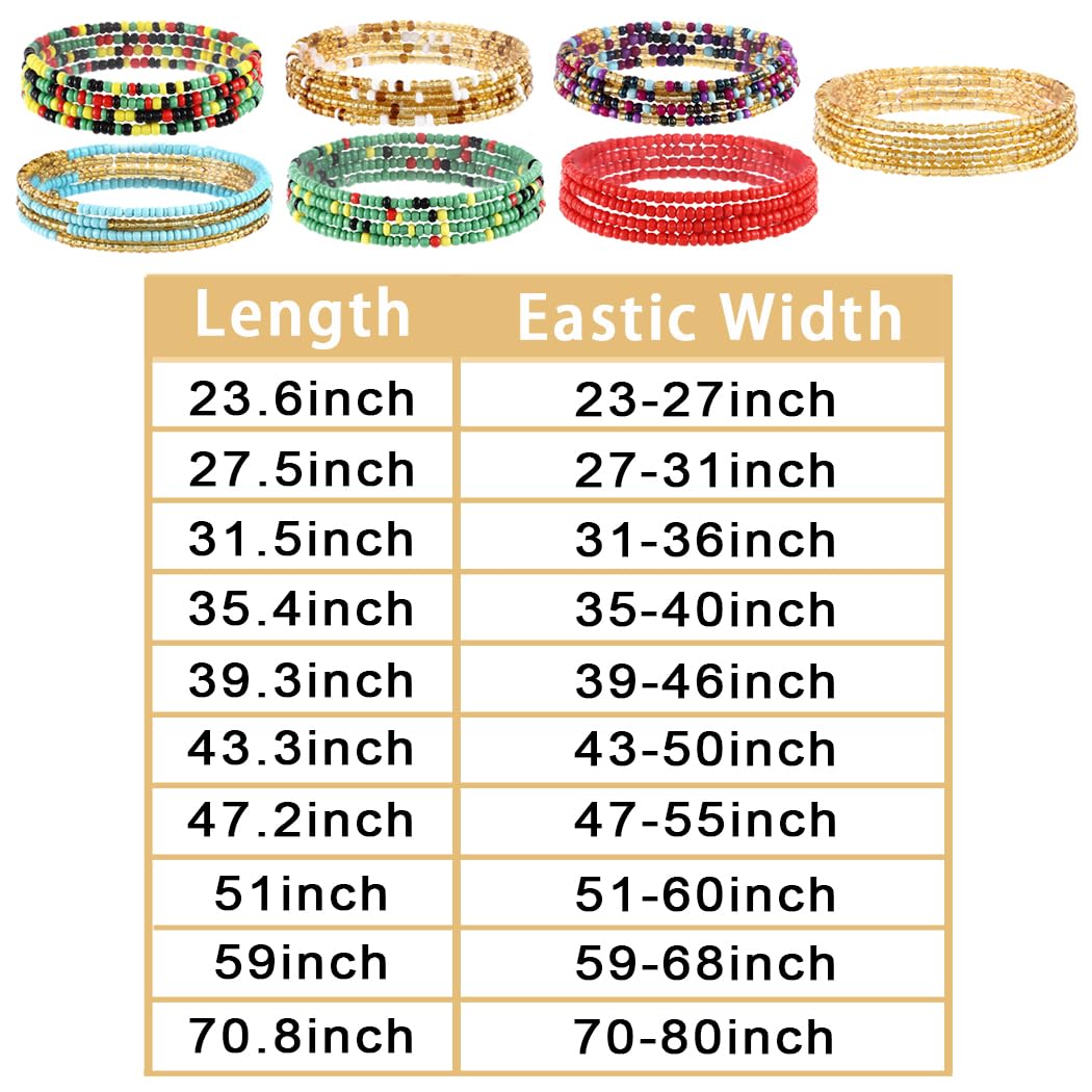 ELABEST Plus Size African Waist Beads Chain Layered Belly Body Chain Beach 7Pack Waist Jewelry Body Accessories for Women and Girls (27inch/70cm)