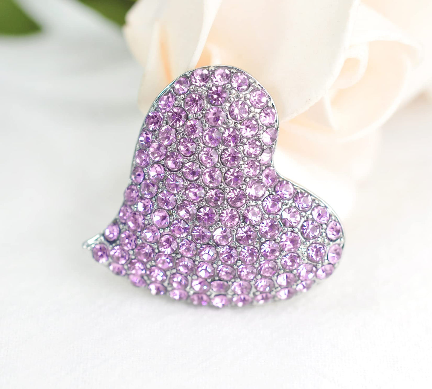 Gyn&Joy Womens Bridal Purple Crystal Rhinestone Heart Love Brooch Pin