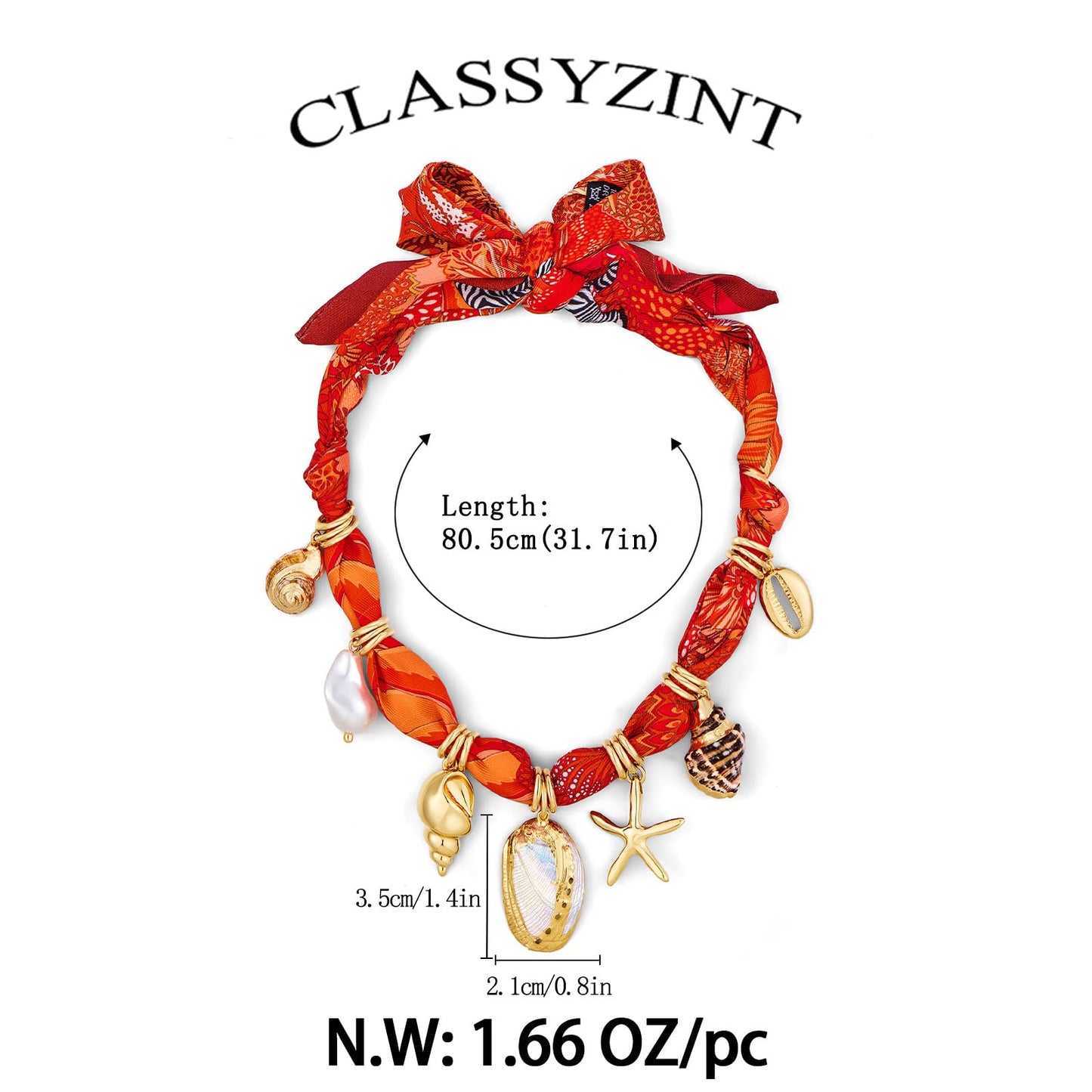 CLASSYZINT Shell Necklace for Women Scarf Choker Necklace Bandana Necklace with Seashell Charms Adjustable Tie Statement Choker Multi-Way Beach Jewelry